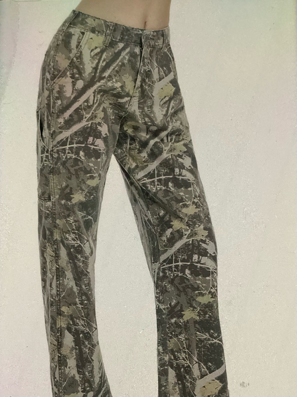 Straight Leg CamouflagePainter Style Jeans in Gray & Green S